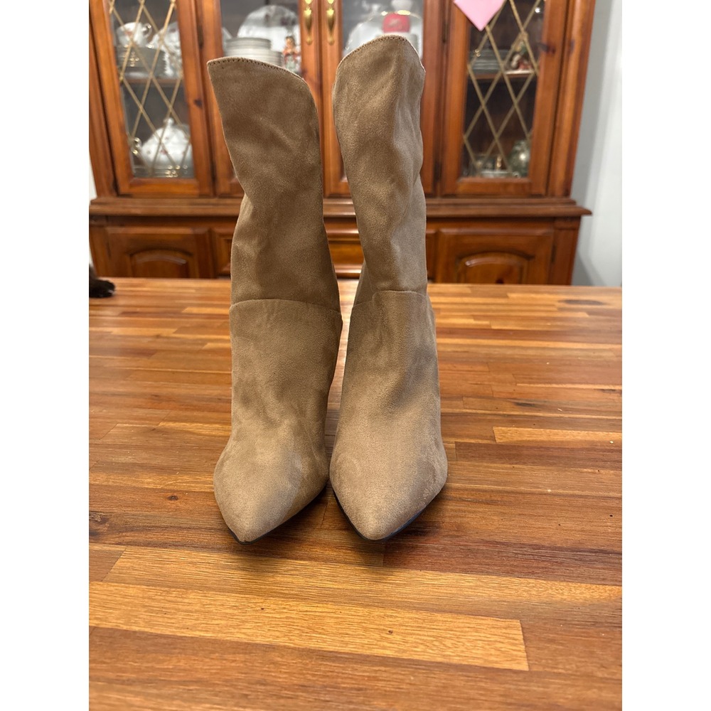 Indigo Rd Slouchy Mid Calf Boots Womens 8.5 Tan Fair Pointed Toe Cone Heel